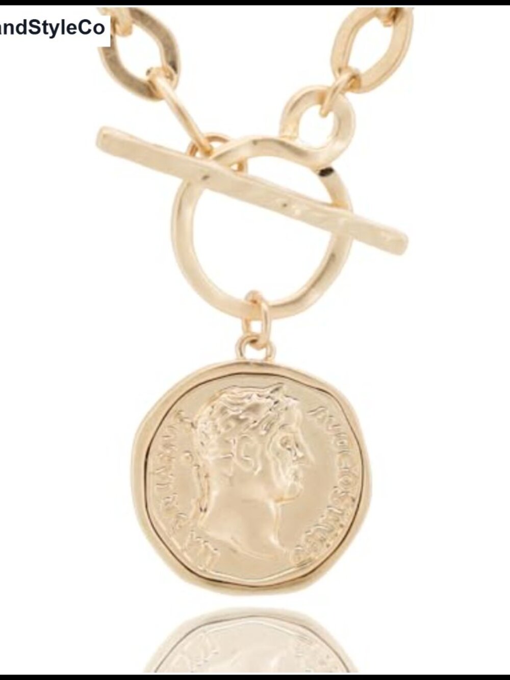 18K Gold Plated Chunky Coin Pendant Necklace Vintage Toggle Chain 18 Inch